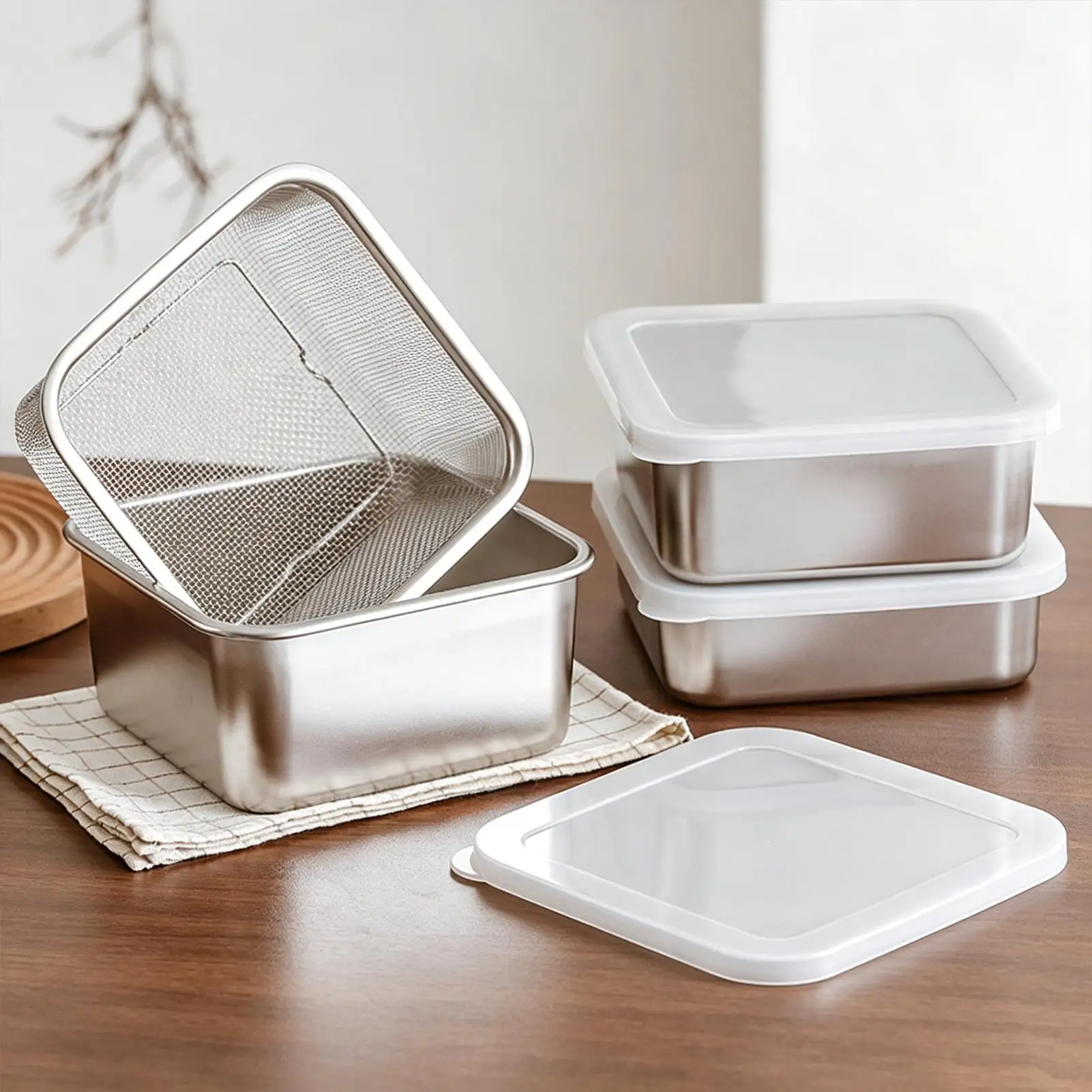 Lunch Box With Strainer Airtight Stackable Meal Prep Stackable Food Storage Containers For Fruit Vegetable Salad Kitchen Pantry