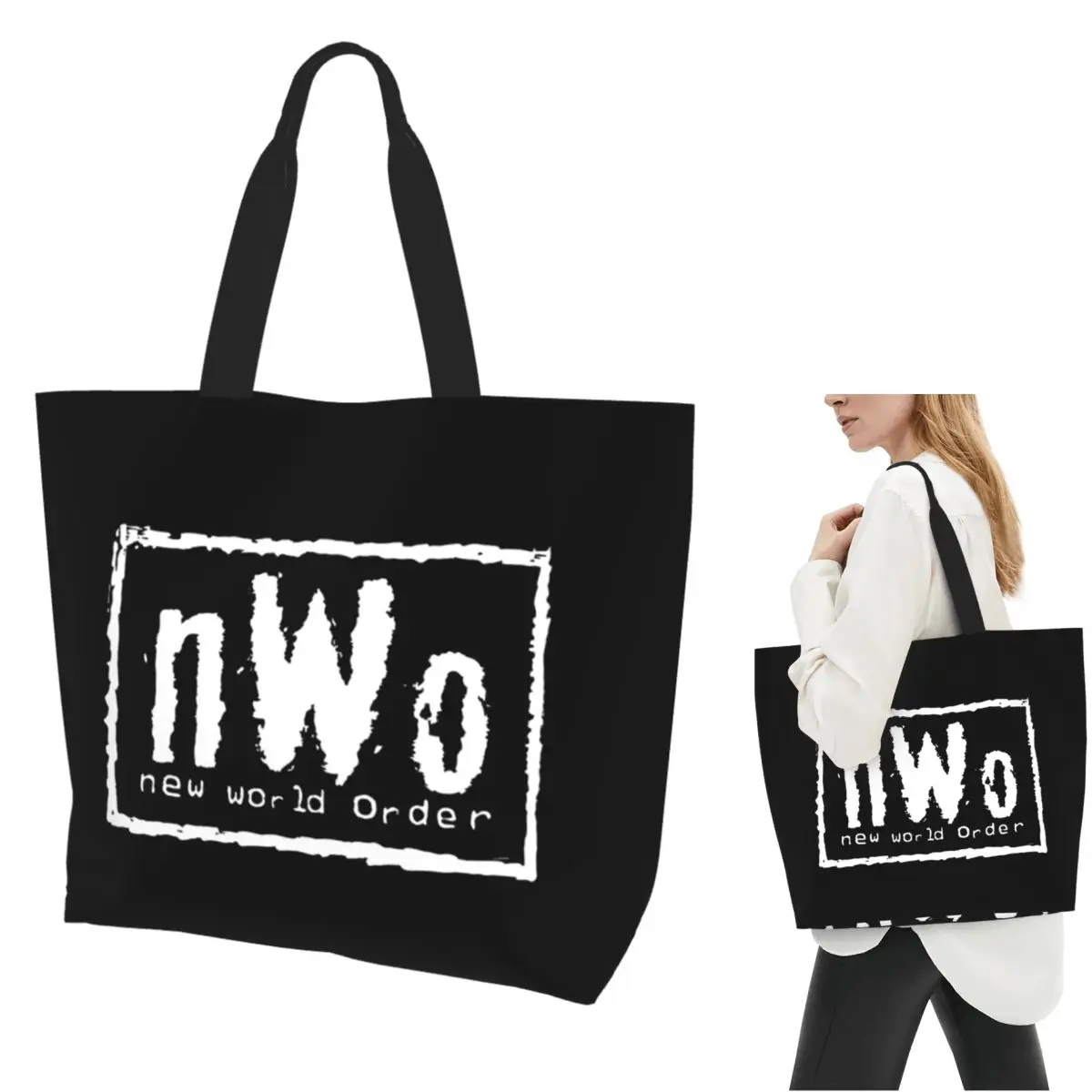 NWO New World Order Wrestling Shopping Tote Bag Canvas Large Capacity Shoulder Bags Shopper Grocery Handbag for Women