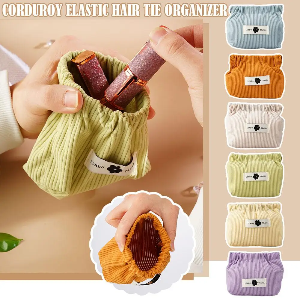 New Corduroy Elastic Hair Tie Organizer Portable Travel Organizer Storage Corduroy Elastic Hair Elastic Tie Compltion Pouch S3k7