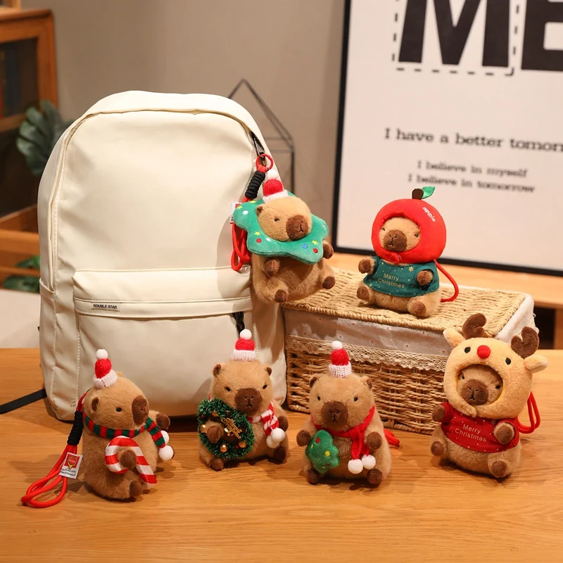 Cute Soft Capybara Plush Pendant Cute Kawaii Christmas Animal Doll Keychain Bag Charm Xmas Birthday Gifts