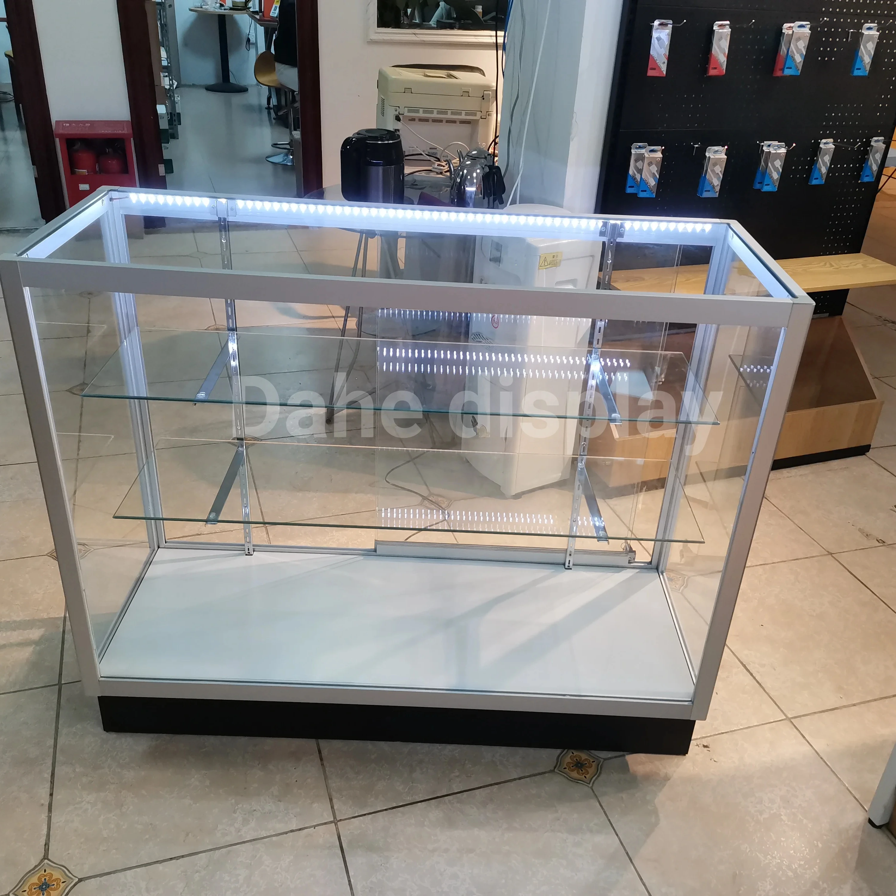 

6ft high quality aluminum ultra full visual showcase tempered glass counter display case lockable wooden frame display cabinet