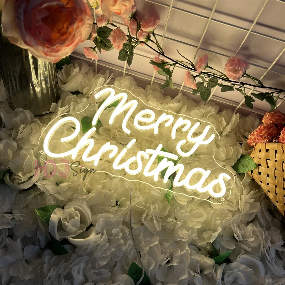 Merry Christmas Neon Led Sign Dimmable Light Up Sign Wall Art Home Room Coffee shop Decor for Party New Year LED Lights Present