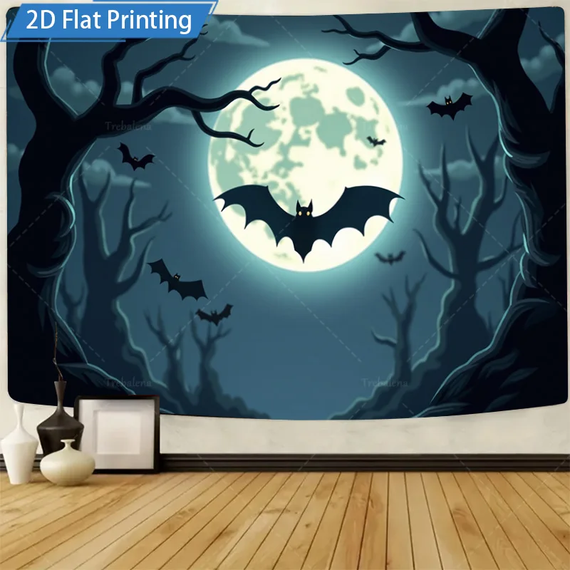

1 шт. настенный гобелен Хэллоуин летучая мышь настенный гобелен, полная луна лес ночная сцена декор, 2D плоский принт