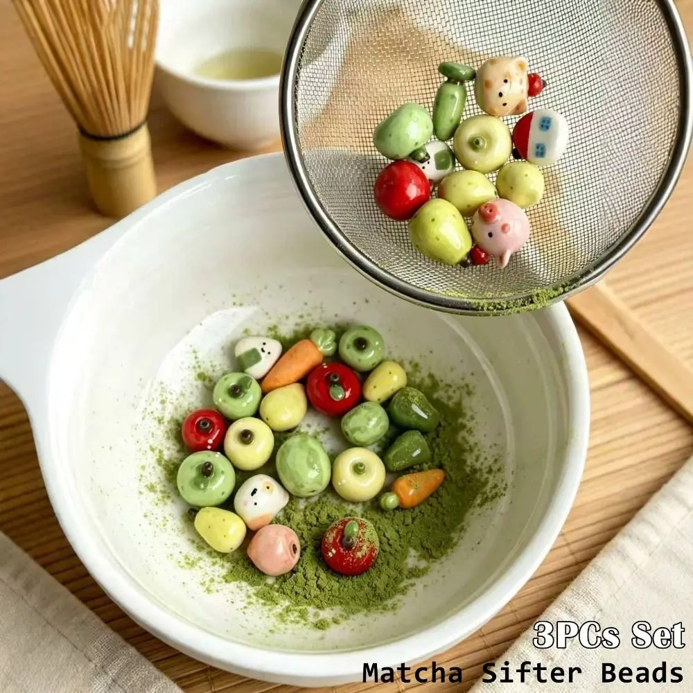 3PCs Stainless Steel Ceramic Matcha Sifter Beads Rolling Beads Fine Mesh Ceramic Tea Charms Food-Safe Material Durable