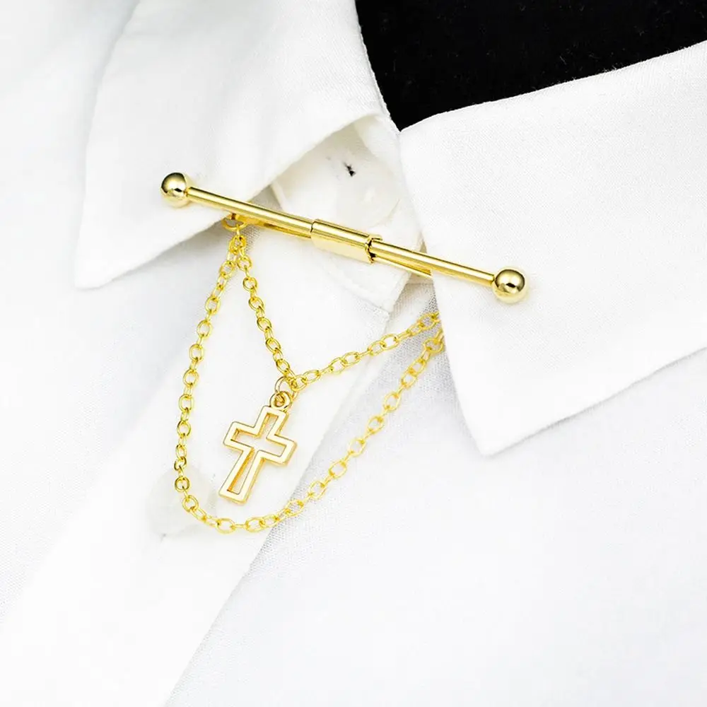 Men Collar Pin Necktie Clip Bar Cross Tassel Chain Shirt Collar Pin Wedding Gift Suit Brooch Lapel Pin Clothing Accessories