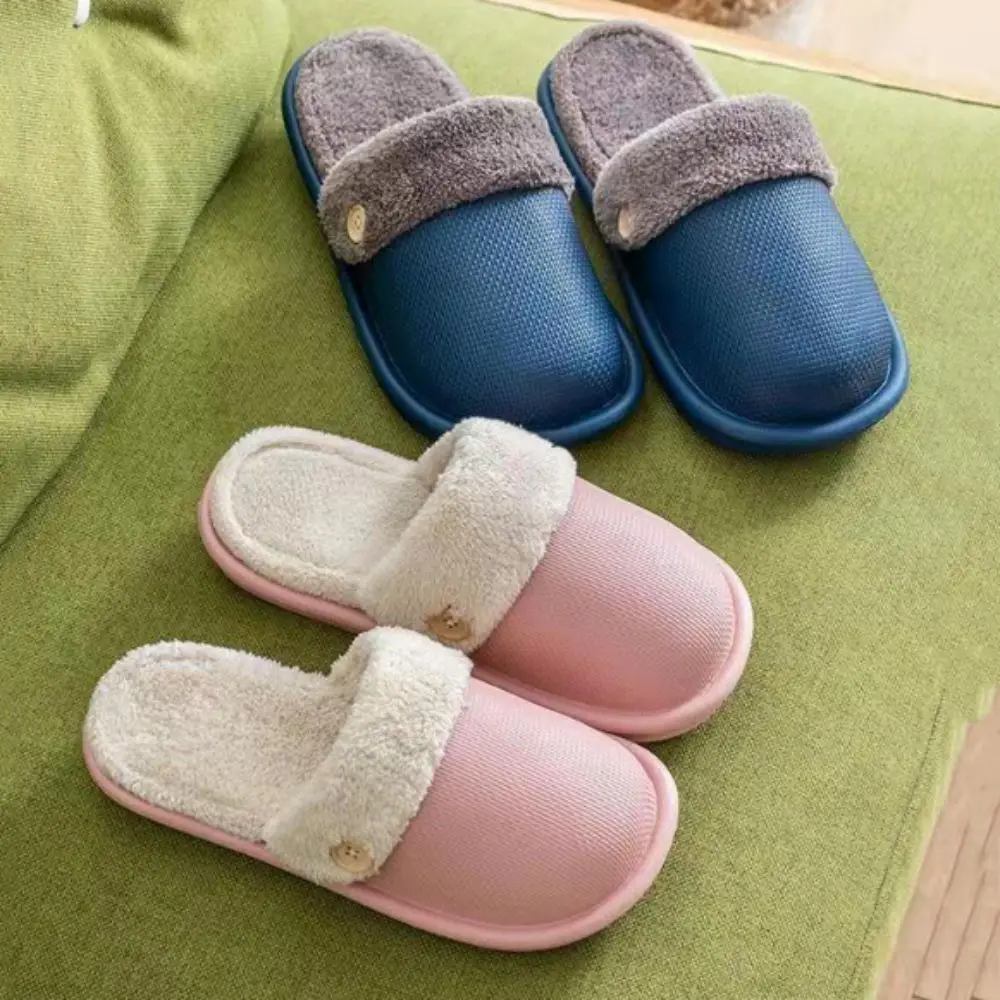 Sandal Bulu Musim Dingin yang Dapat Dilepas, Tahan Air, Anti Selip, Hangat, Sandal Wanita Modis untuk di Rumah, Sandal Bulu EVA untuk Pria dan Wanita