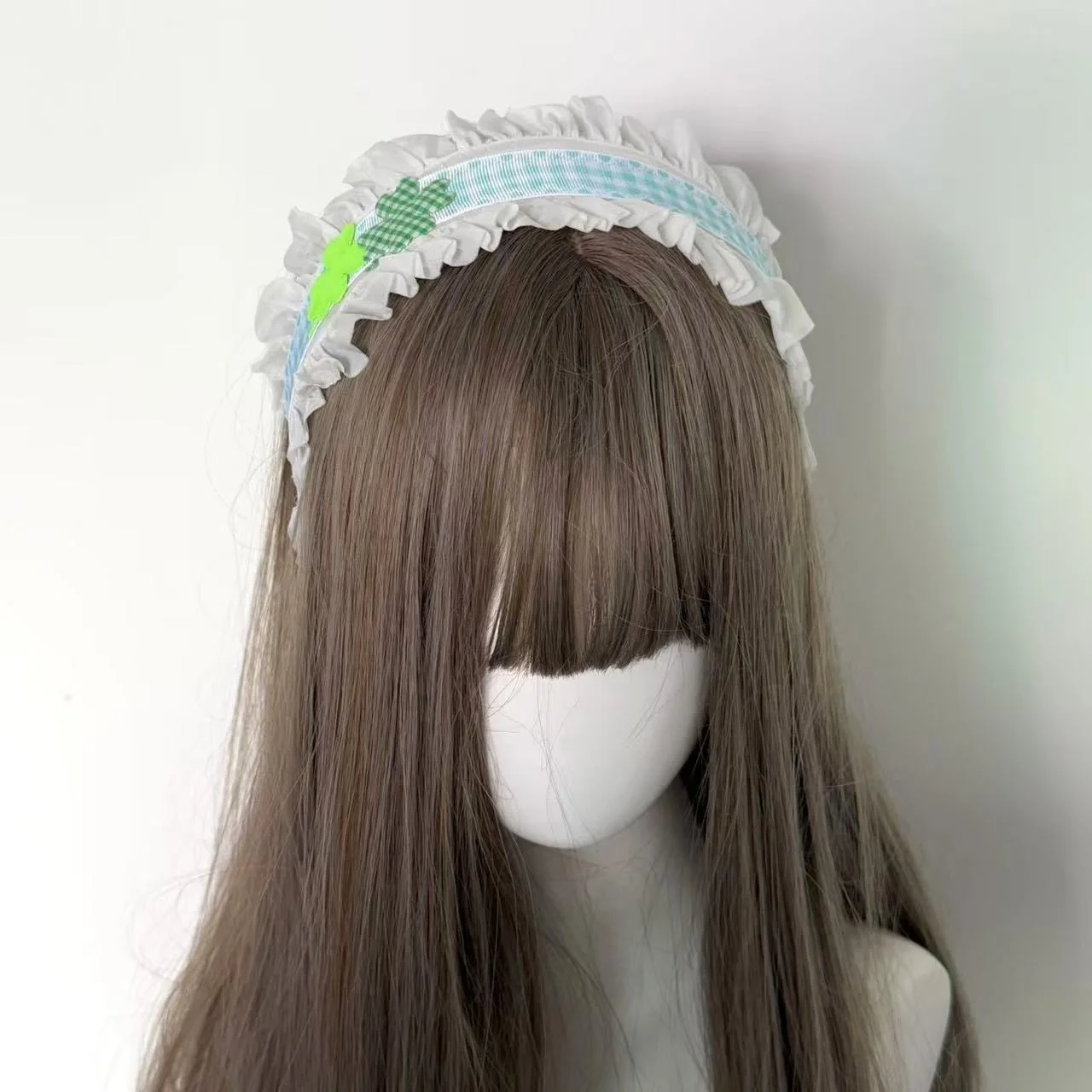 패션 여성 수제 민트 맘바 쇼와 스타일 모리 소녀 헤어 밴드 네잎 클로버 레이스 머리 장식 로리타 헤어 액세서리 머리띠