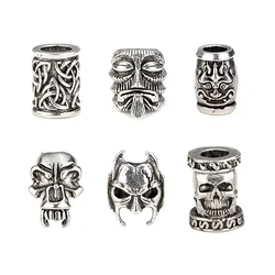 1piece Skull Helmet Viking Rune Big Hole Beads Hair Braid Dreadlock Beard Bead Pendant DIY Bracelet Necklace for Jewelry Making