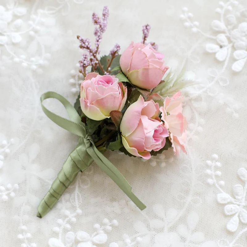 Flores artificiales de plástico de seda para hombre, ramillete de traje, decoración de fiesta de boda