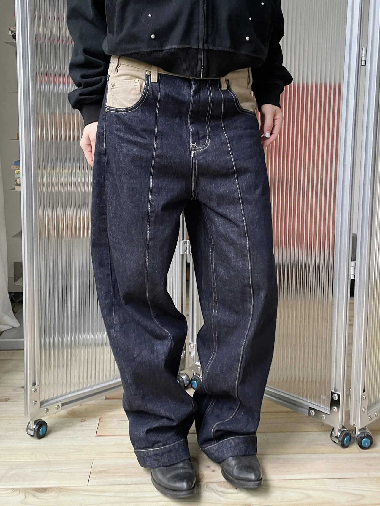 

MMBBT Original Heavyweight Waed Embroidered Women's Jeans Loose Straight Leg Casual Cotton Trousers for Spring Autumn