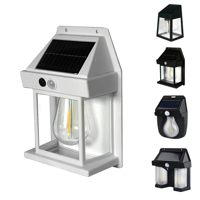 Czujnik ruchu Solarna wolframowa lampka nocna Inteligentna lampa ścienna 3 tryby oświetlenia Wodoodporna latarnia do dekoracji ogrodu na dziedzińcu