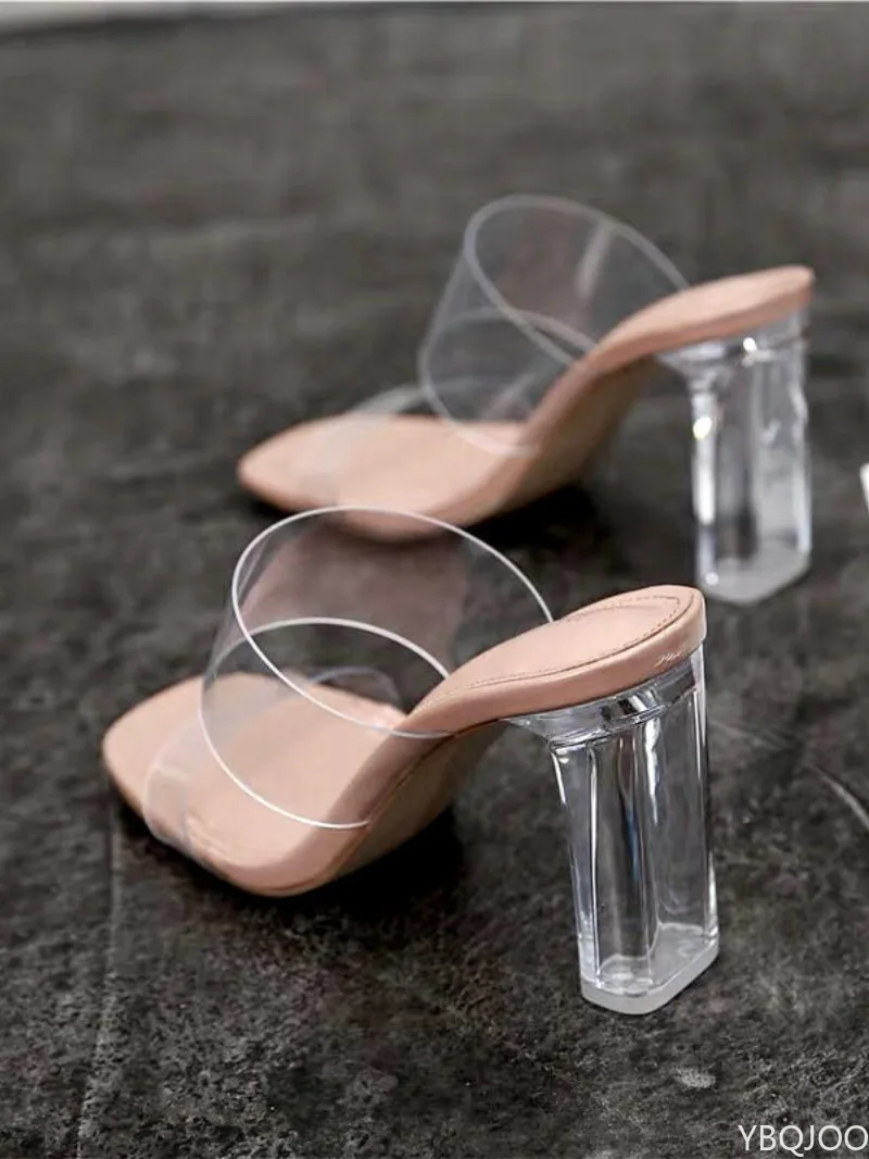 Summer Women Pumps Sandals PVC Jelly Slippers Open Toe High Heels Women Transparent Perspex Slippers Shoes Heel Clear Sandals