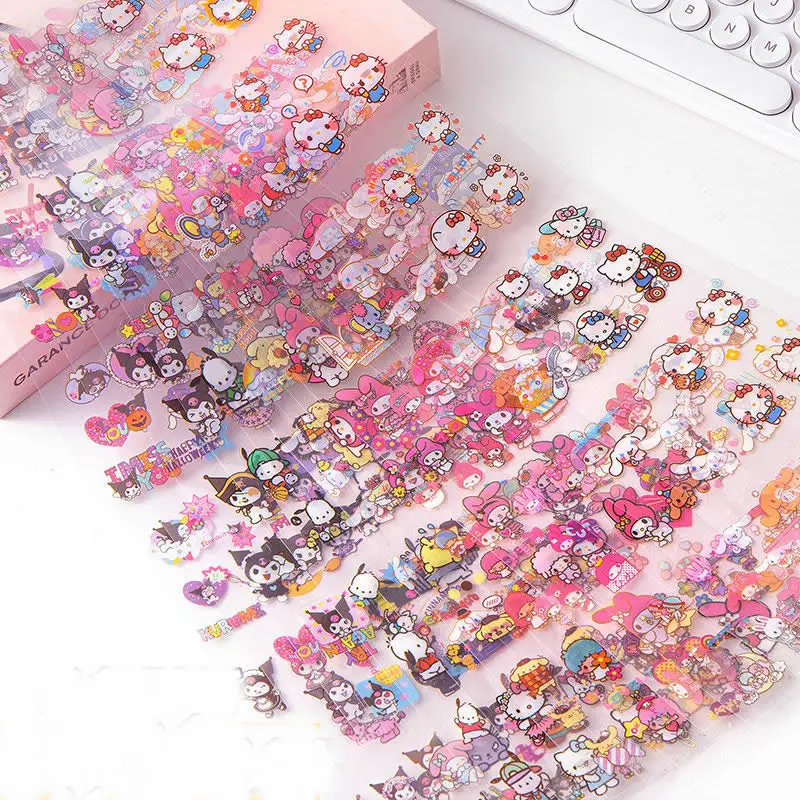 20 arkuszy/zestaw Kuromi Sanrio seria naklejki dla zwierząt domowych Cartoon Hello Kitty Cinnamoroll pasek Kid Kawaii Student Diy naklejki papiernicze