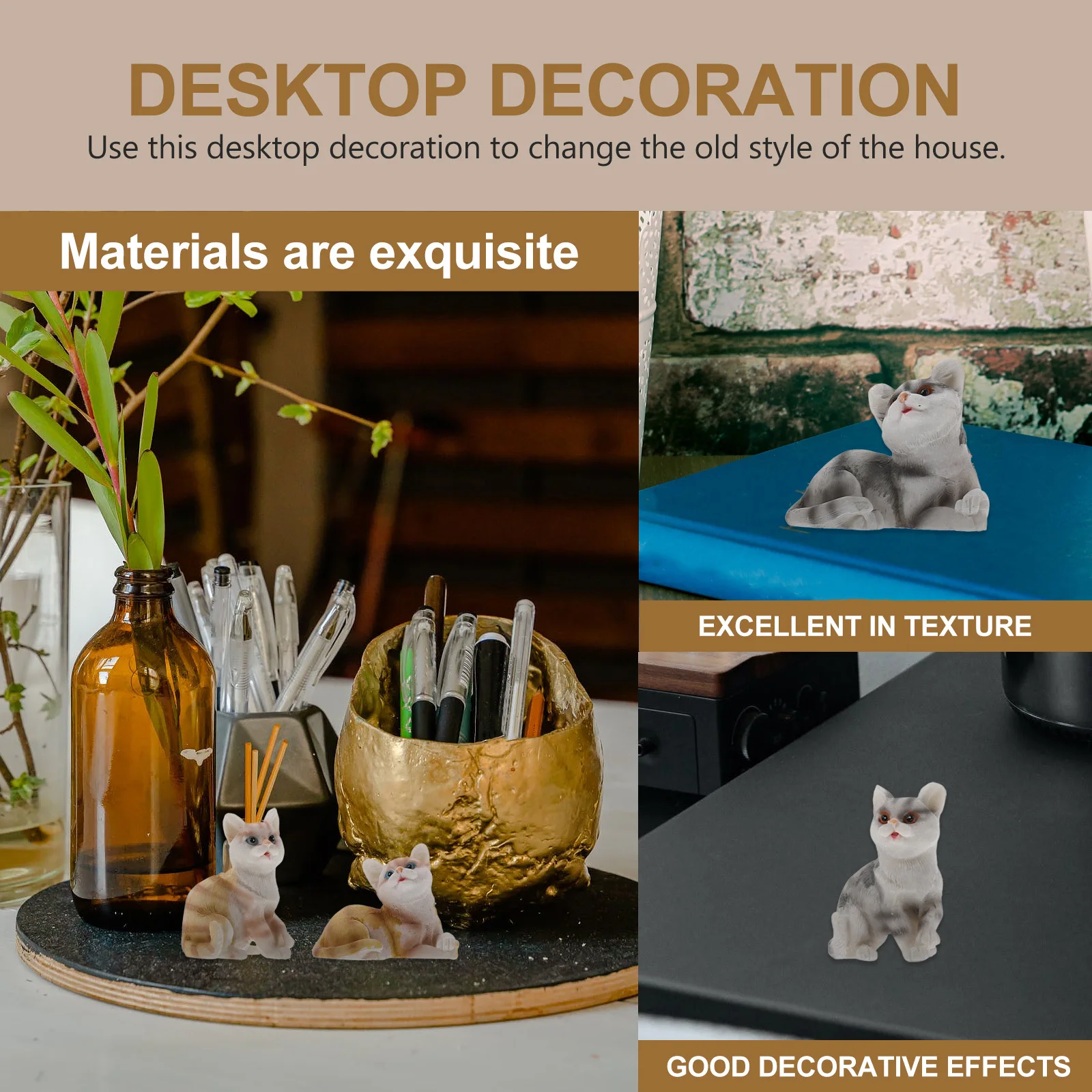 

4pcs Mini Ornament Resin Cat Craft Lifelike Simulation Cat For Home Desktop Decoration Landscape Adornment Garden