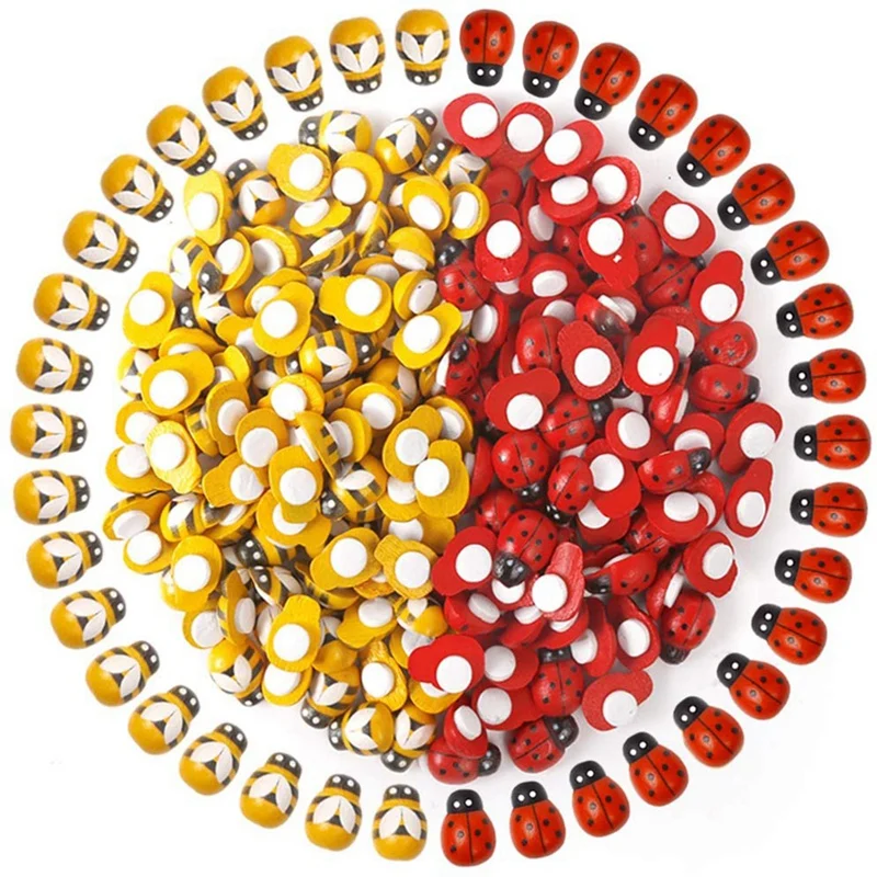 200 ชิ้นไม้ Bees Ladybugs, ไม้ Bumble Bees & Ladybugs สําหรับงานฝีมือ Scrapbooking DIY Party ตกแต่ง
