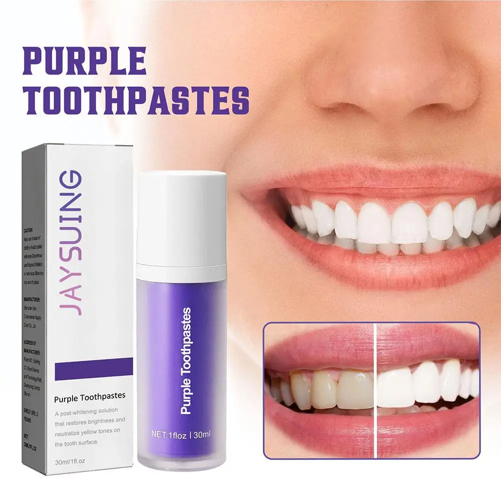 Pasta de dientes púrpura para blanquear los dientes, eliminación de manchas dentales, Corrector de color, limpia de forma efectiva el brillo de la