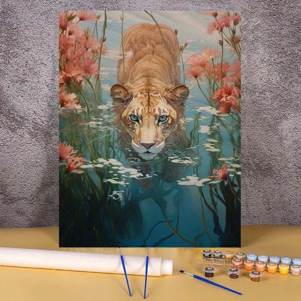 

Painting By Numbers Flowers Lion Digital Painting Handmade Adult Children Gift Wall Decoration Water Animal Scenery Art Picture