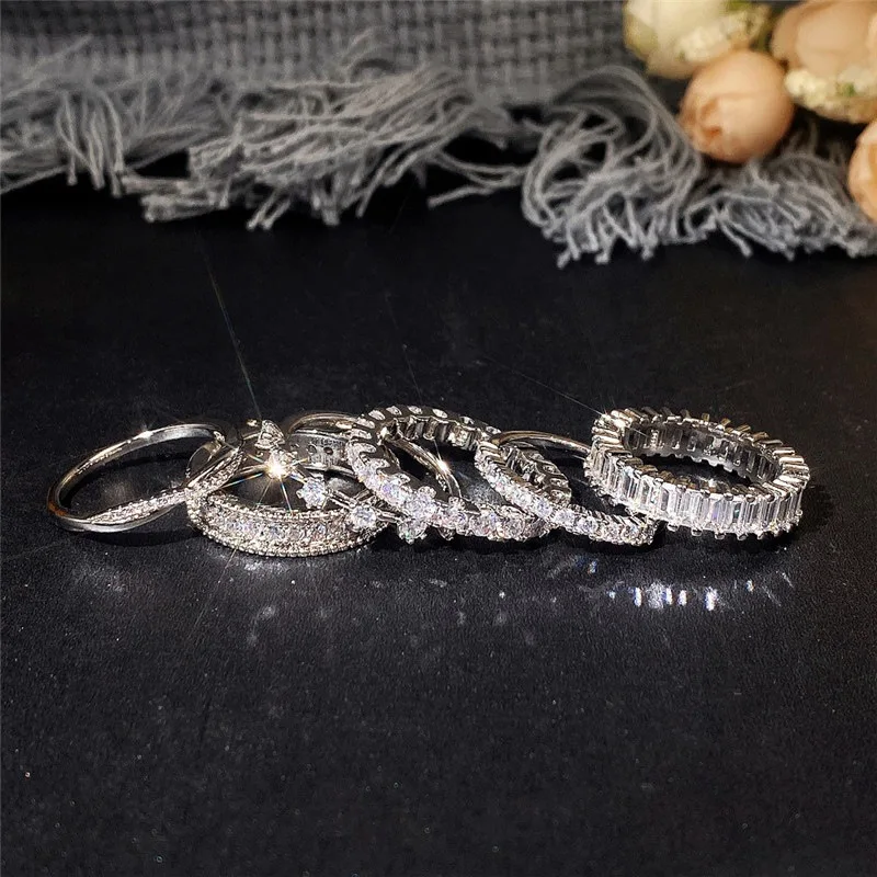 Dainty Stacking Rings for Women Korean Fashion Cubic Zirconia White Gold Color Female Jewelry Trend 2024 Dropship Supply KCR082