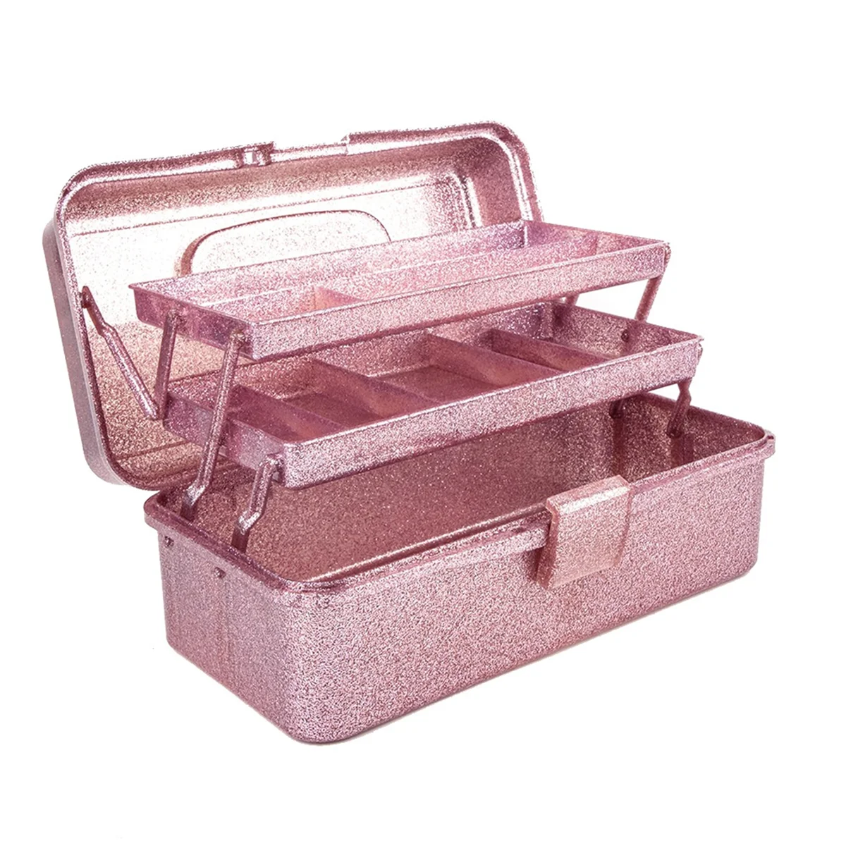 B58AGlitter Pink & Craft Tool Storage Box,3-Layer Stackable Carry Tackle Box Sewing Box Organizer for Art