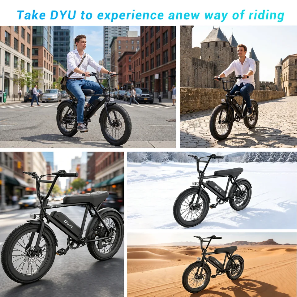 DYU BMX Electric Bike 20*3.0 Fat Tire E-Bike 48V 13Ah Removable Battery 1000W Peak Motor City Electric Bicycle for Adults image 9