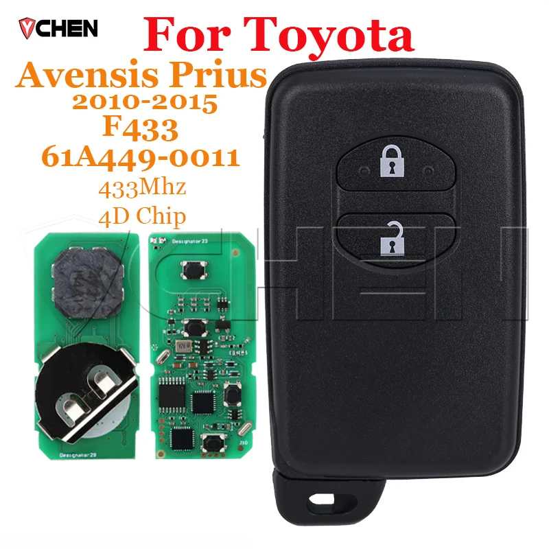 Remote Smart Key fob For Toyota Avensis Prius 2010-2015FSK 433MHZ ID4D Chip 2Button 61A449-0011 F433 B74EA B75EA Keyless Go