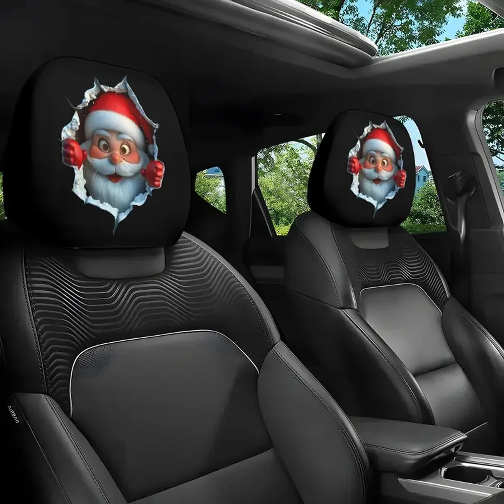2PCS lustige schräge Augen Cartoon Print Auto Kopfstütze Abdeckung für Halloween Weihnachten Urlaub Automobil Innendekoration
