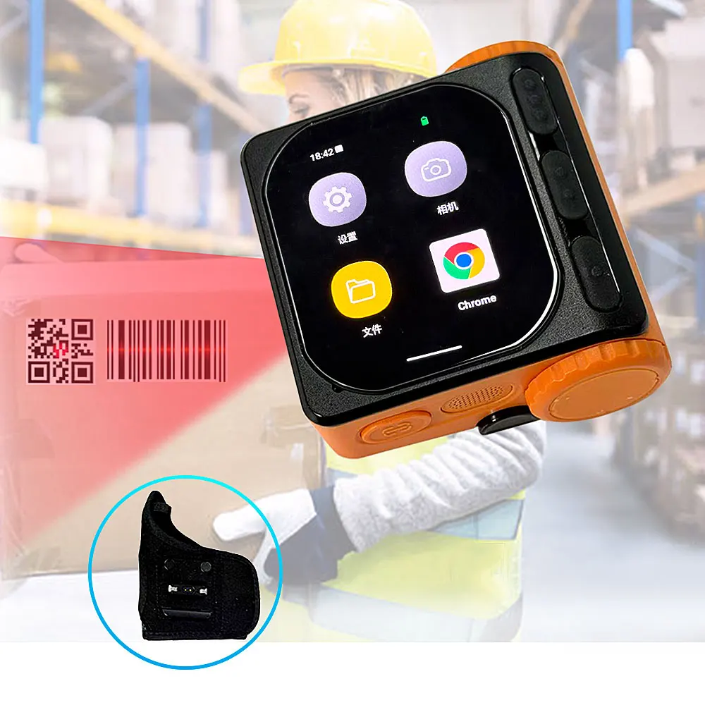 Edoo Portable Wireless BT Finger Ring 1D 2D QR Barcode Scanner With Wearable Armband Glove For Warehouse Logistics Courier
