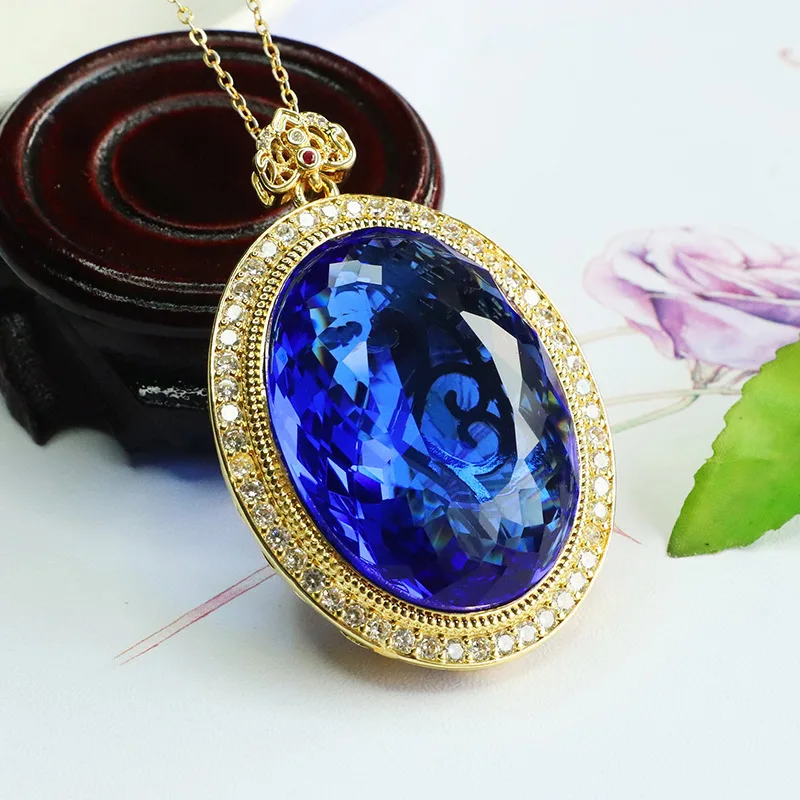 Explosive red, blue and green three-color glazed pendant simulation gemstone necklace