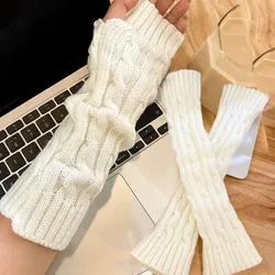 Y2K Solid Knitted Striped Sleeves Gloves Autumn Winter Arm Warmer JK Long Fingerless Gloves Fashion Casual Soft Girls Clothes