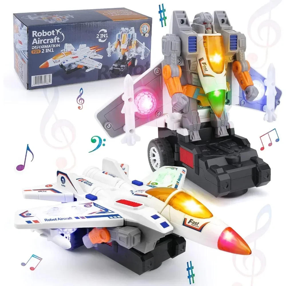 

Деформационный самолет-игрушечный робот на батарейках со светом и звуками Bump and Go, экшн-истребитель, подарок на день рождения для мальчиков и девочек