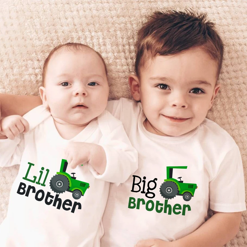 New Baby Gift Big Brother Lil Brother Matching Clothes Siblings Matching T-shirt and Baby Grow Gift for Brother Take Home Outfit