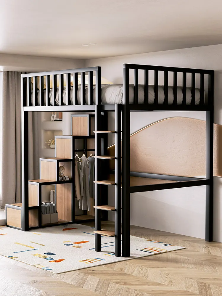 

Elevated bed Duplex second floor bed Loft type wrought iron single upper Lower table Combination bed Empty upper bunk