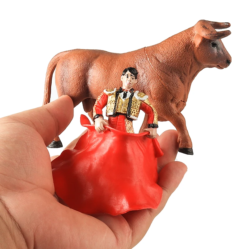 Oenux Bullfighting Cowboy Poultry Cattle Calf Bull OX Action Figures Collection Simulation Pvc Scenario Model Toy Kids Gift