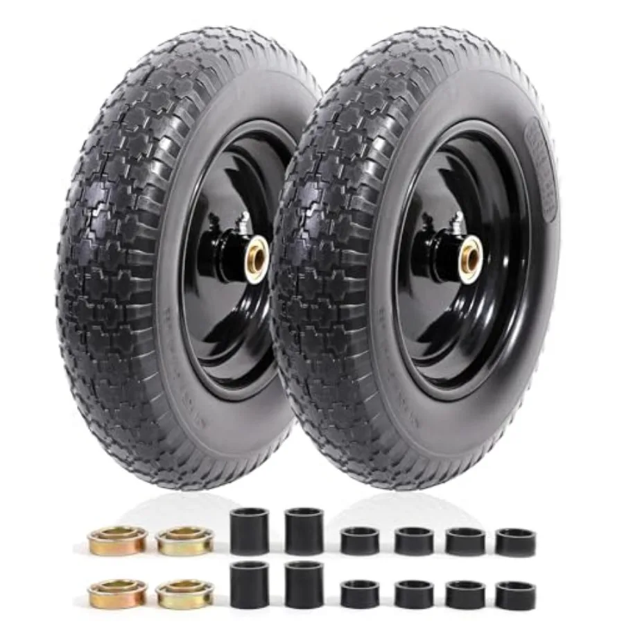 

14.5" Wheelbarrow Tire Flat-Free 3.00/3.25/3.50/4.00-8" Solid Tire and Wheel with 3"-7" Centered Hub 3/4" and 5/8" Bearings Rep