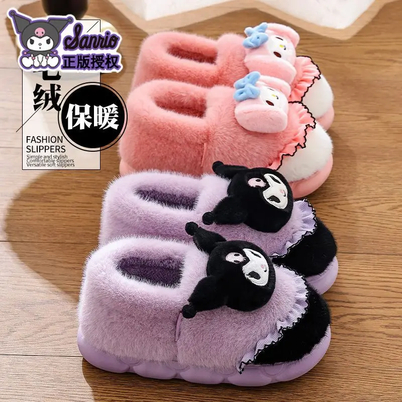 

Kuromi My Melody Cinnamoroll Girls Cotton Slippers Ins Warm Furry Slippers Indoor Outdoor Wear Anti-Slip Slippers Cotton Shoes