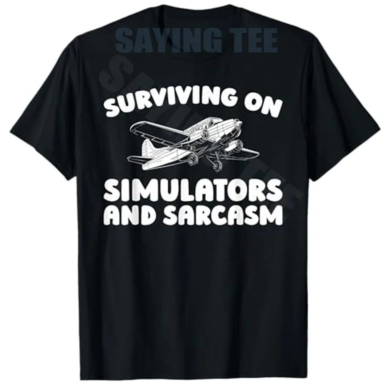 Training Simulator Pilot - Flight Instructor T-Shirt Y2k Surviving on Simulators and Sarcasm Sarcastic Joke Saying Tee Herren Geschenke – Detail 3