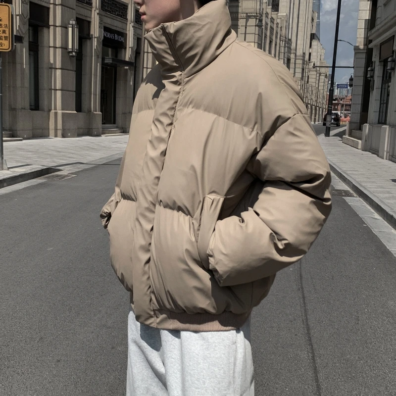 Winter Thick Warm Cotton Padde Jacket Men Stand Collar Daily Casual All-match Parka Outwear Coats Men\'s Clothing Black/Camel