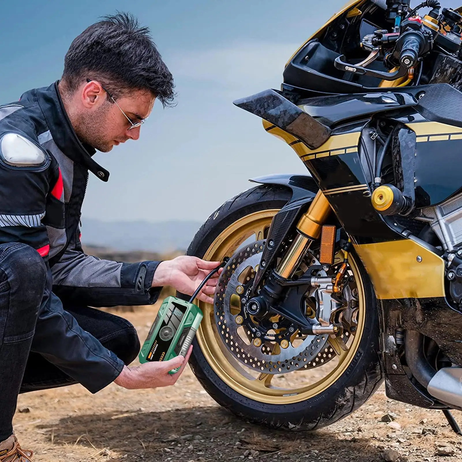 

Портативное пусковое устройство с 3 режимами, цифровым дисплеем и функцией воздушного насоса для автомобиля, мотоцикла, велосипеда, мячей, путешествий и поездок