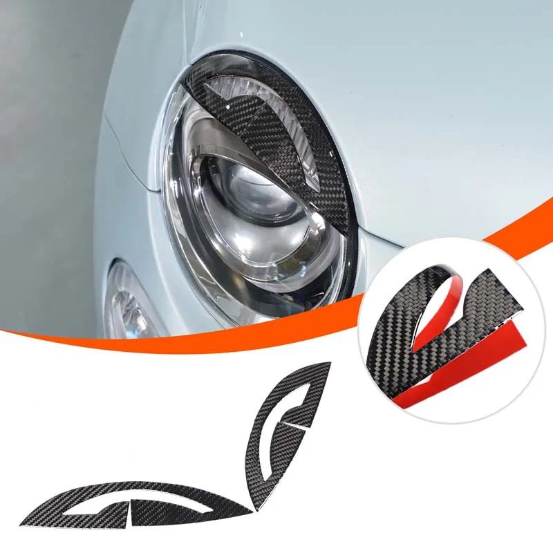 

For FIAT 500 Abarth 595 Soft Carbon Fiber Sticker Headlight Headlamp Eyebrow Bezel Protection 2016-2025 Exterior Decoration