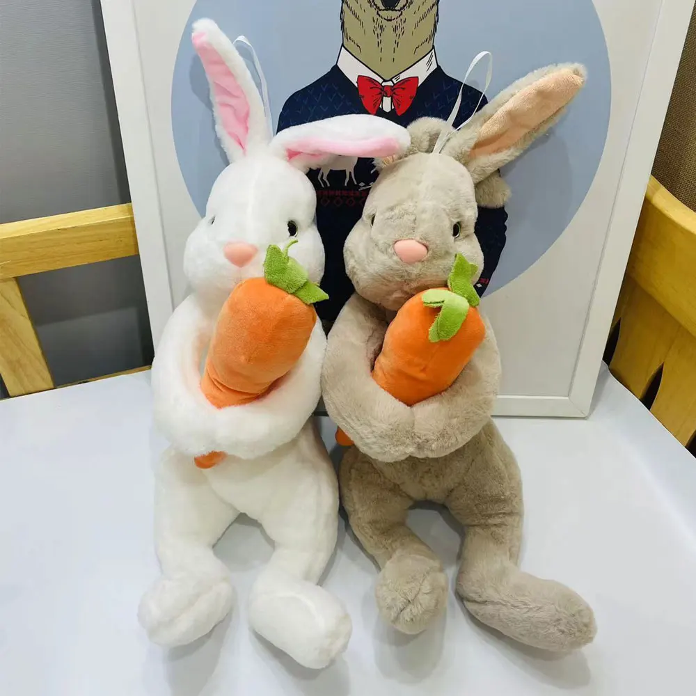 Cute Embrace Carrot Bunny Doll Little White Rabbit Plush Toy Doll Happy Easter Party Decoration for Home Kid's Favor Gifts