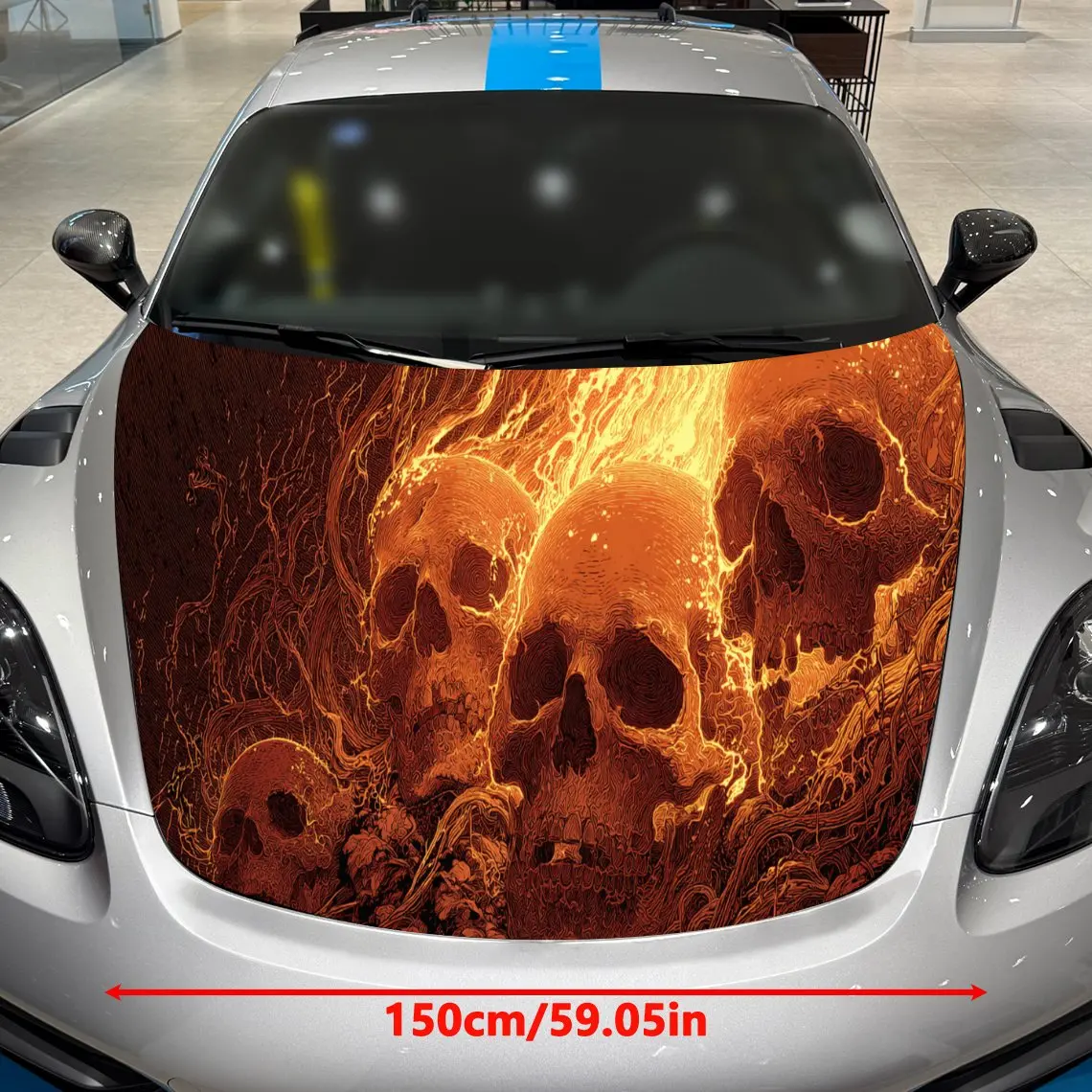 Flame Skeleton Horde Car Hood Vinyl Stickers Car Surface Protection Decal Car Decoration Cover Vinyl Wraps Waterproof Self-adhes