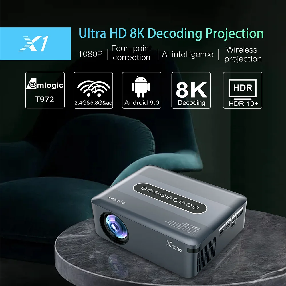 XNANO X1 inteligentne projektory z systemem Android 9 rzutniki wideo LCD 8K Full HD 1080P zewnętrzne kino domowe projektor 4K