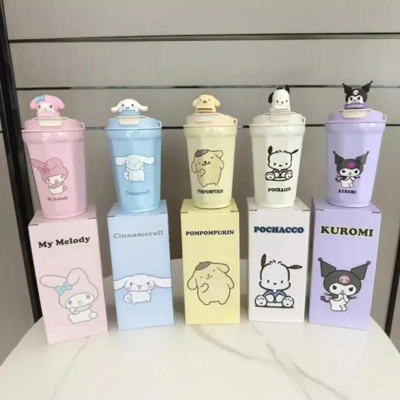 Sanrio Kuromi Thermos Cup Cartoon My Melody Cinnamoroll Hello Kitty Portable Coffee Cup Office Cup Cute Gift for Boys and Girls