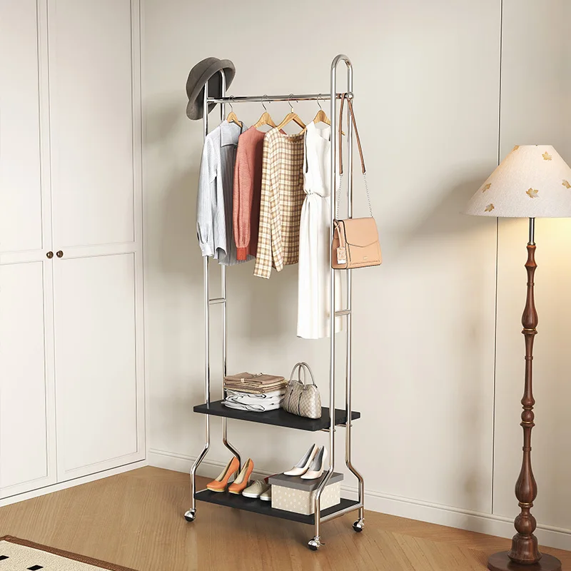 Minimalist mobile coat rack stainless steel hanger storage locker household metal clothing rack floor display rack
