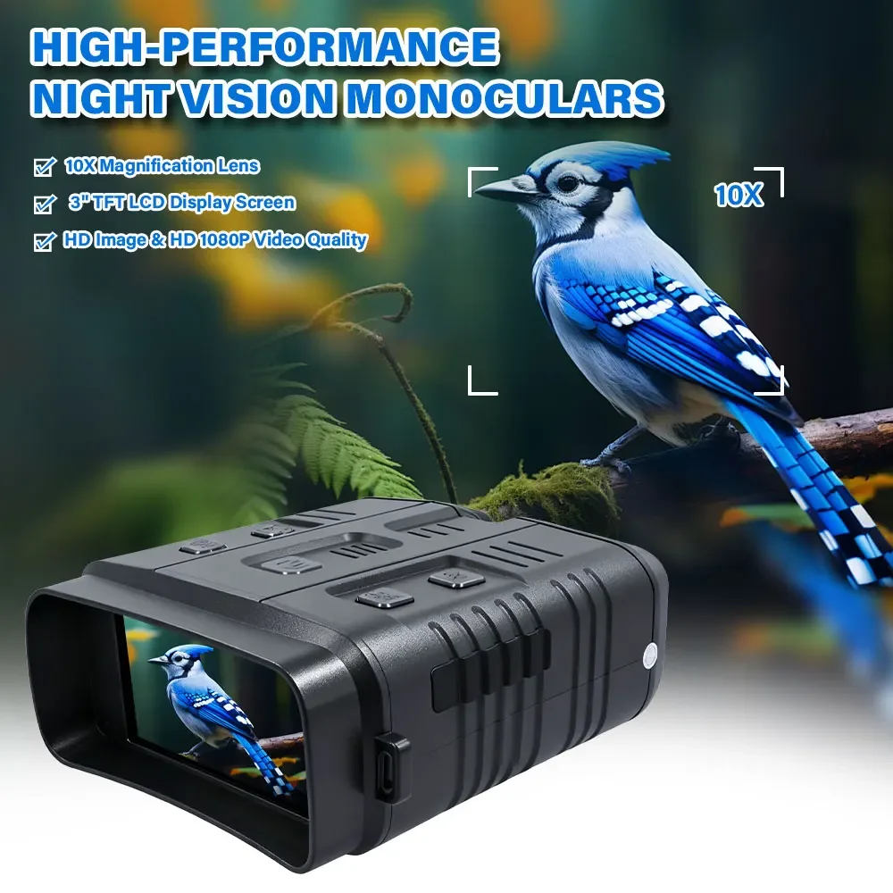 双眼鏡ナイトビジョンデバイス 4K 10x デジタルズーム 800m 赤外線 Wifi 望遠鏡、屋外狩猟やキャンプに使用