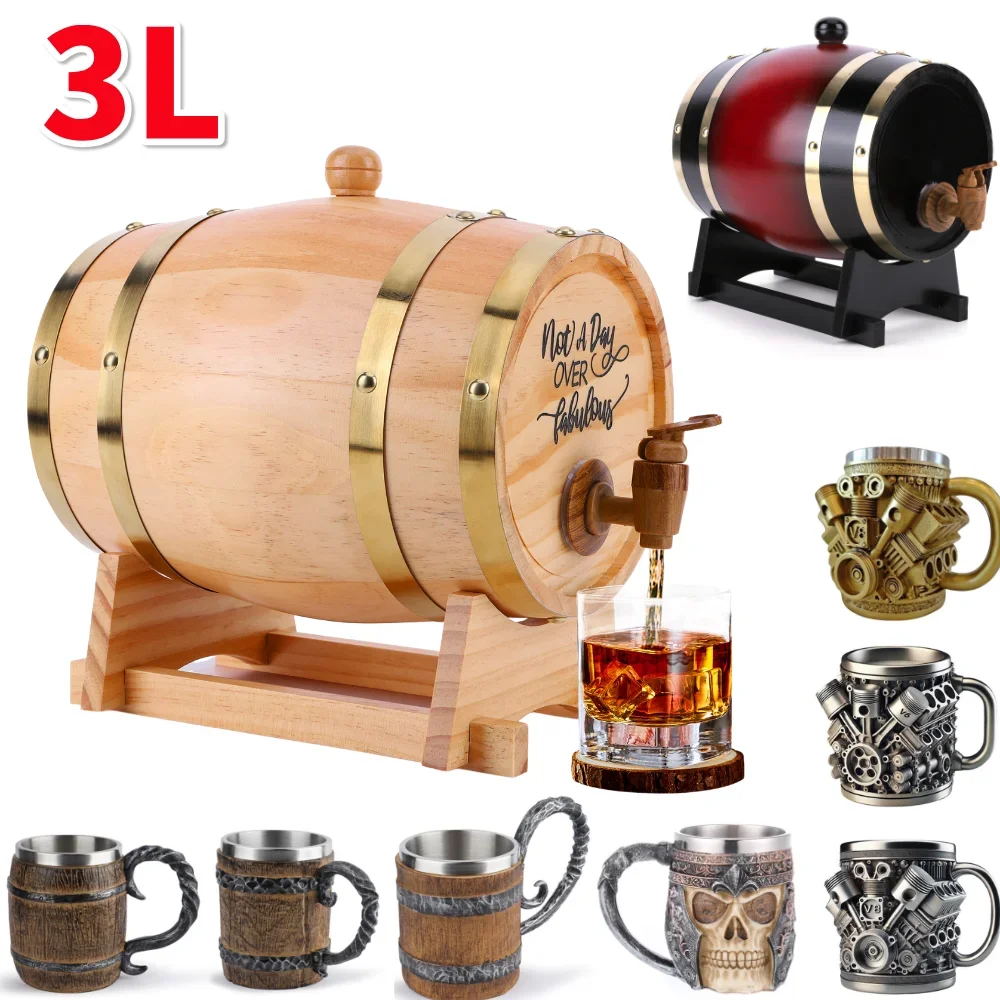 

3L Wooden Whiskey Barrel with Stand Bung and Spigot Wine Barrel Whiskey Barrel Dispenser for Cocktails Bourbon Rum Tequila Beer