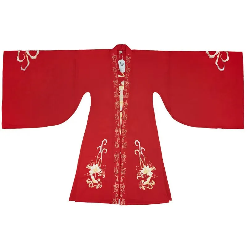 Kostum Hanfu Asli Jahitan Tangan Ukuran Besar untuk Wanita, Pakaian Tradisional Tiongkok Era Weijin dengan Bordir Phoenix, Pakaian Pria Wanita Model Lama dan Tebal