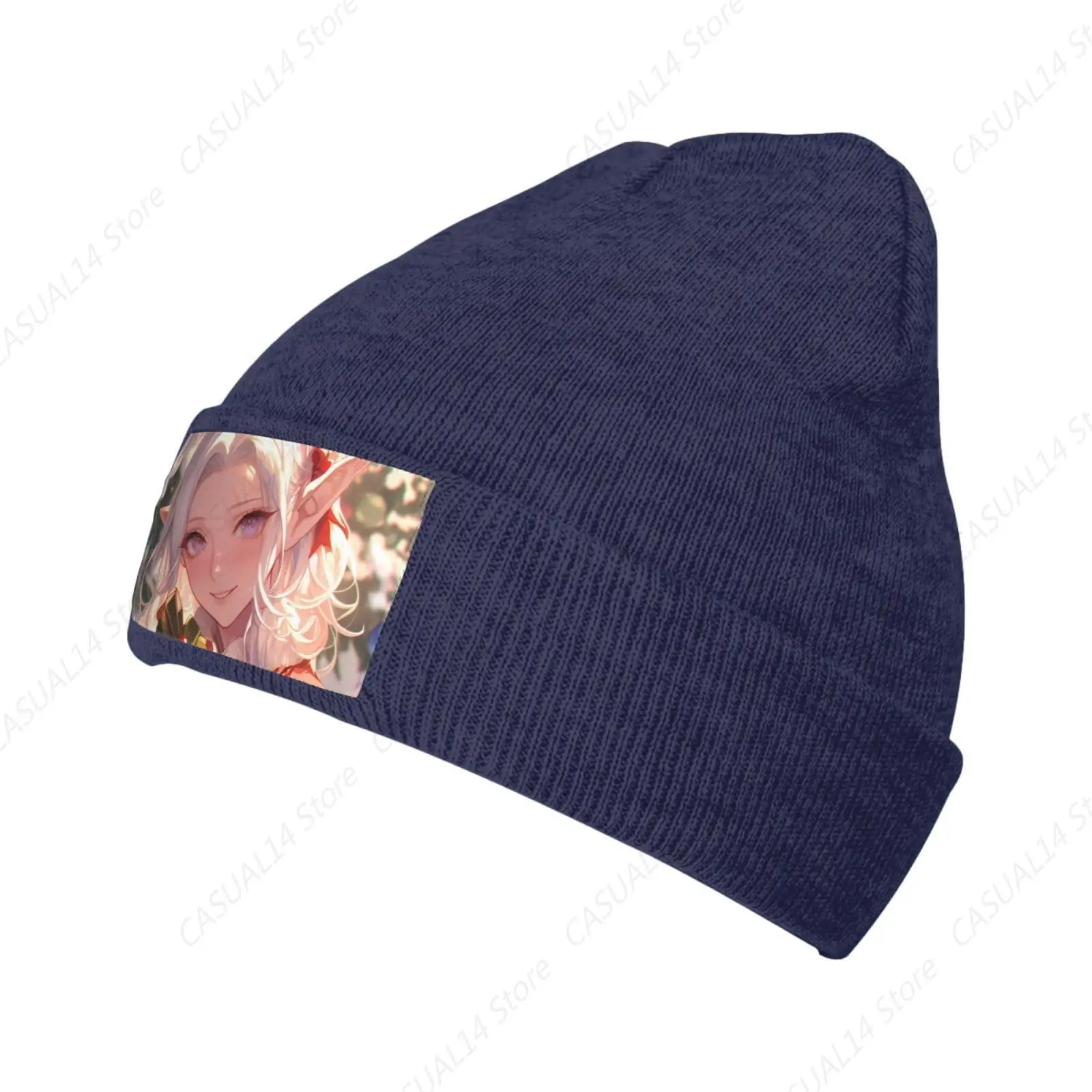 Christmas Traditional Gnome Print Knitted hat Comfortable Knitted hat Multifunctional Fashionable Headwear Navy Blue