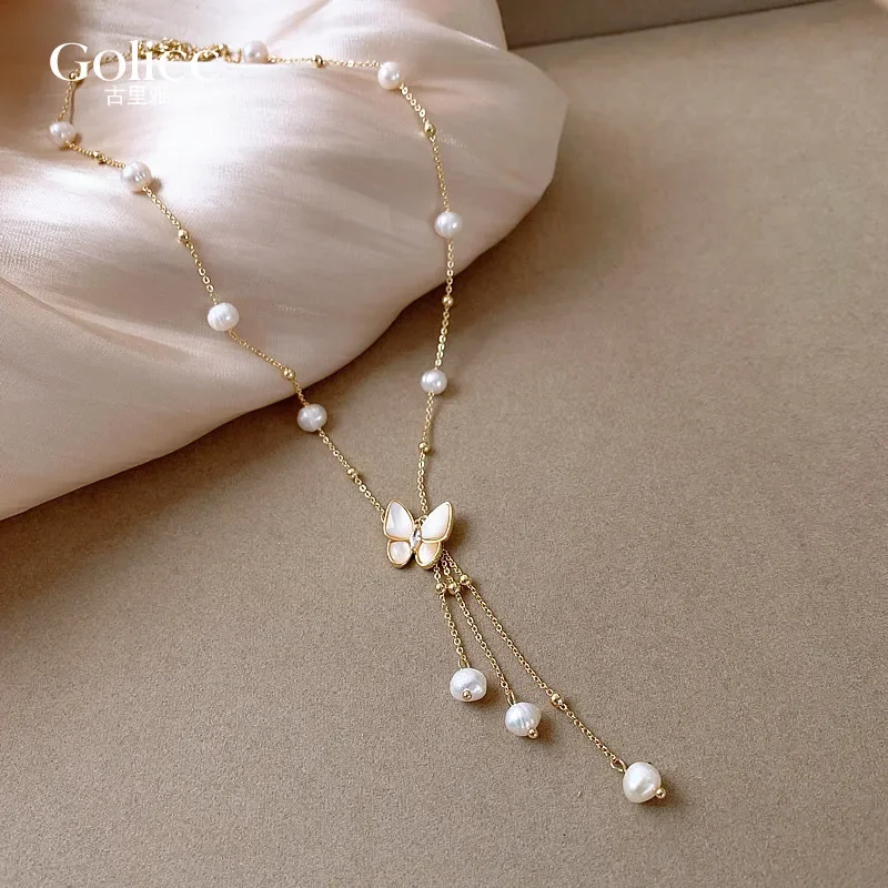 

Guria sweater chain butterfly freshwater pearl necklace women's light luxury niche fringed fritillary fashion versatile