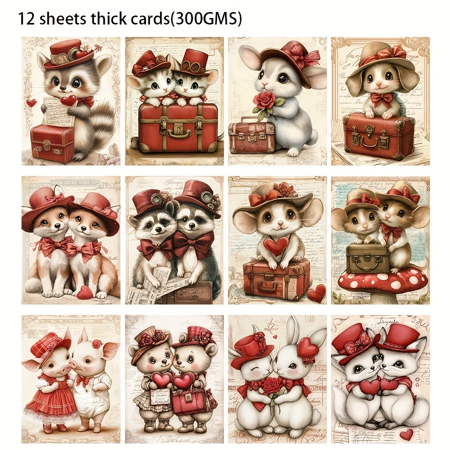 52-teiliges Karten-Aufkleber- und Umschlag-Set zum Valentinstag mit Hase, Katze, Hund, Tierliebe, für Feiertagsflaggen-DIY, Junk-Tagebuch, Grußkarte – Detail 5
